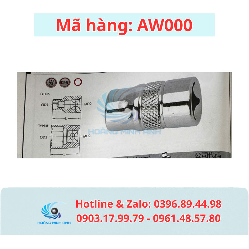 TK đầu tuýp ngắn 6 cạnh 10mm